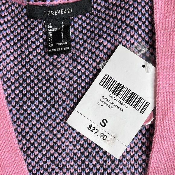 NWT Forever 21 Pink Plaid Academia Letterman Cardigan Sweater - Small - Picture 7 of 8